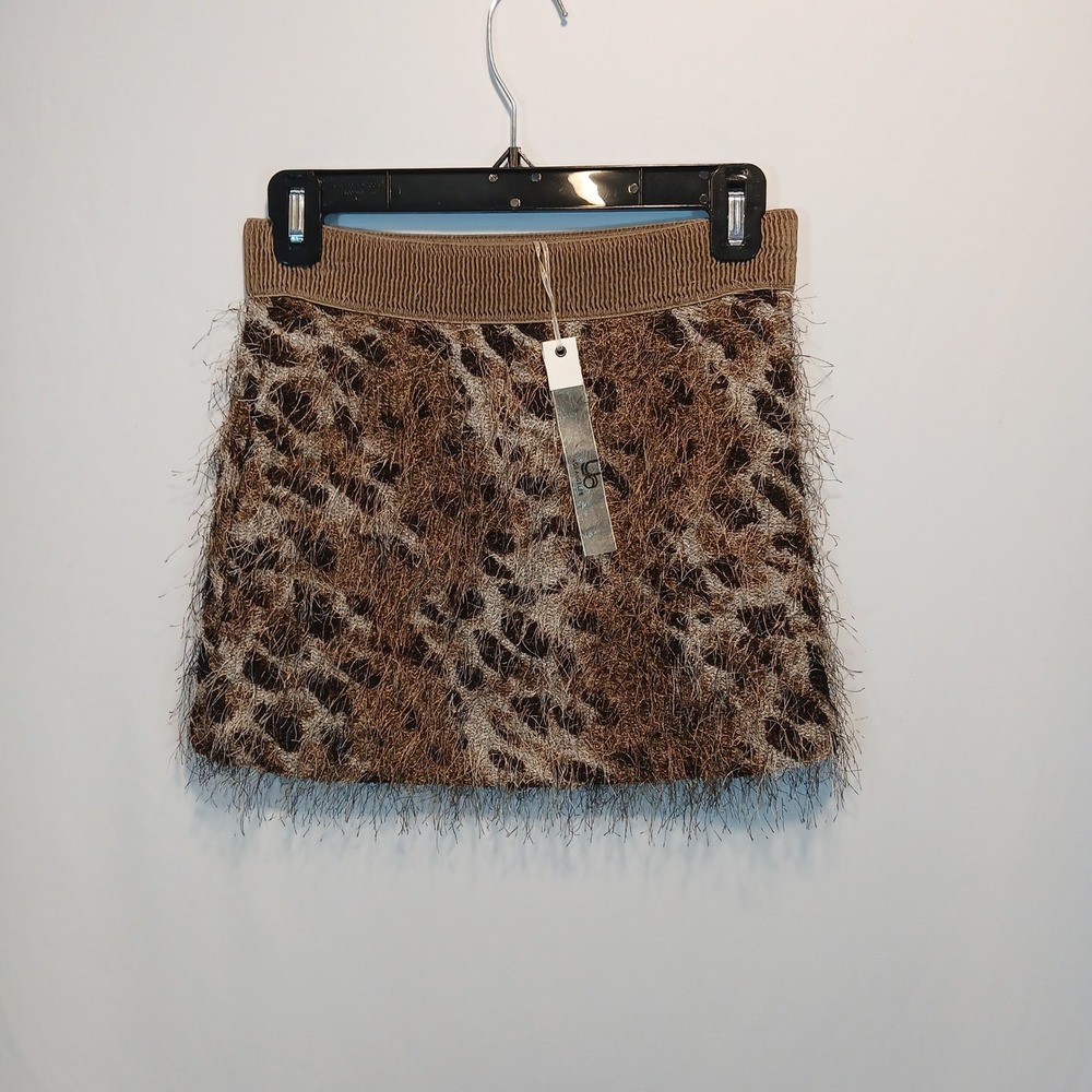 NWT Ya Los Angeles sz S leopard mini skirt shaggy chic 90s biker indie sleaze